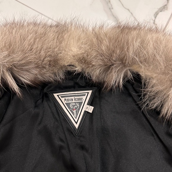Vintage Marvin Richards Black Coat Fox Fur Collar Leather Jacket Hip Length M - Picture 10 of 12